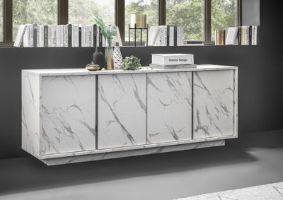 FURNICOMP Glacia 4 Door 180cm White Marble Effect Sideboard