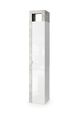 FURNICOMP Lorenzo 1 Door White Gloss and Concrete Grey Tall Bathroom Storage Cupboard