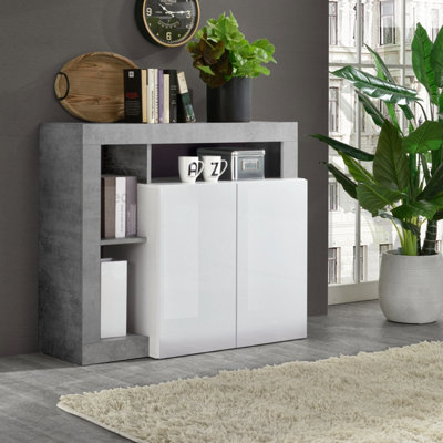 FURNICOMP Lorenzo 2 Door White Gloss and Concrete Grey Sideboard