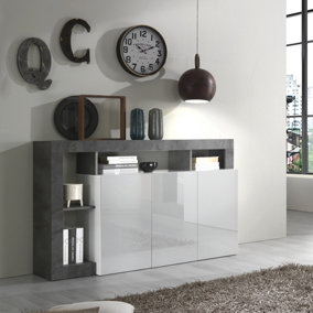 FURNICOMP Lorenzo 3 Door White Gloss and Anthracite Sideboard