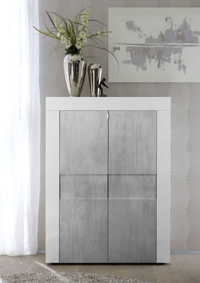 FURNICOMP Milano 2 Door White Gloss and Grey Tall Sideboard/Highboard