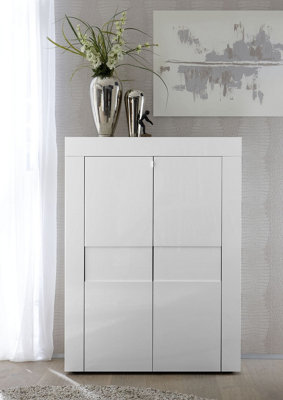 FURNICOMP Milano 2 Door White Gloss Tall Sideboard/Highboard