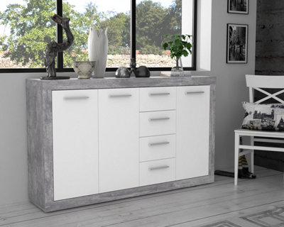 FURNICOMP Orlando White and Concrete Grey 3 Door 4 Drawer Sideboard