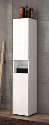 FURNICOMP Vida 2 Door 34cm White Gloss Tall Free Standing Bathroom Storage Cabinet