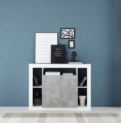 FURNICOMP Viola 2 Door White Gloss and Concrete Grey Small Sideboard