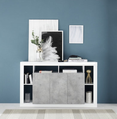 FURNICOMP Viola 3 Door White Gloss and Concrete Grey Sideboard