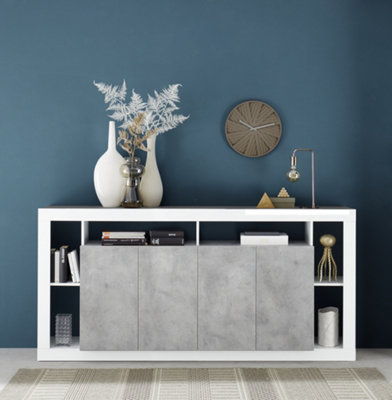 FURNICOMP Viola 4 Door White Gloss and Concrete Grey Large Sideboard