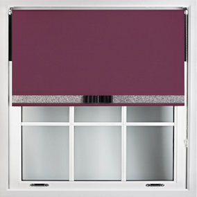 Furnished Aubergine Blue Blackout Roller Blind with Decorative Silver Glitter & Black Bow - Trimmable (W)100cm x (L)165cm