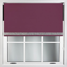 Furnished Aubergine Blue Blackout Roller Blind With Silver Glitter Edge - Trimmable (W)100cm x (L)165cm