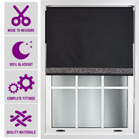 Furnished Black Fabric Blackout Blind with Black Glitter Accent Made to Measure - (W)120cm x (L)210cm