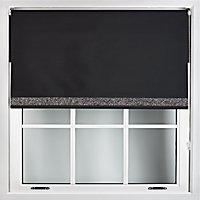 Furnished Black Fabric Blackout Roller Blind With Black Glitter Edge - Trimmable (W)205cm x (L)165cm