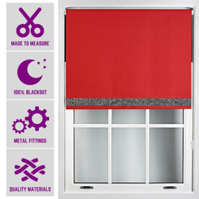 Furnished Blackout Blind with Black Glitter Accent and Metal Fittings Made to Measure - Red (W)120cm x (L)165cm