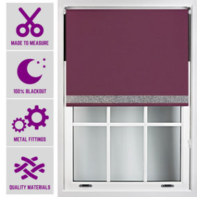 Furnished Blackout Blind with Silver Glitter Accent and Metal Fittings Made to Measure - Aubergine (W)120cm x (L)165cm