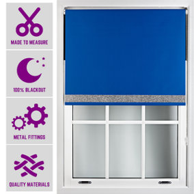 Furnished Blackout Blind with Silver Glitter Accent and Metal Fittings Made to Measure - Blue (W)240cm x (L)210cm