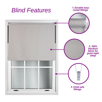 FURNISHED Blackout Roller Blinds - Black Trimmable Blind for Windows and Doors (W)105cm (L)210cm