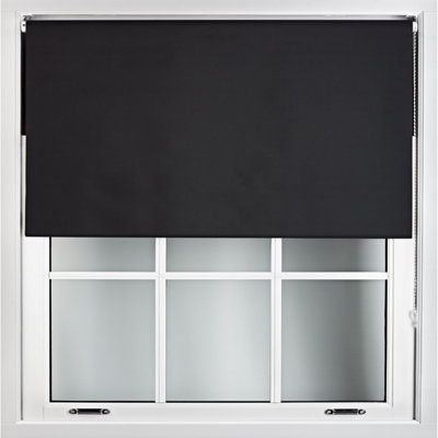 FURNISHED Blackout Roller Blinds - Black Trimmable Blind for Windows and Doors (W)130cm (L)210cm