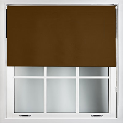 FURNISHED Blackout Roller Blinds - Brown Trimmable Blind for Windows and Doors (W)120cm (L)165cm