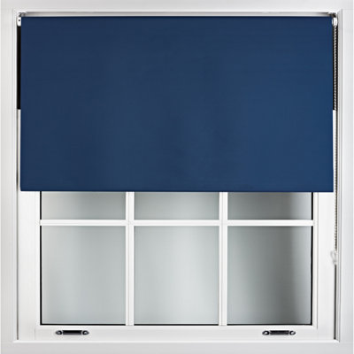 FURNISHED Blackout Roller Blinds - Navy Blue Trimmable Blind for Windows and Doors (W)230cm (L)165cm