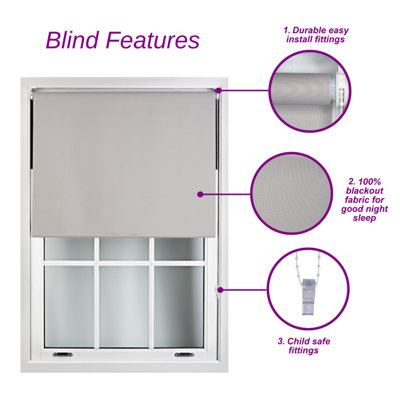 FURNISHED Blackout Roller Blinds - White Trimmable Blind for Windows and Doors (W)130cm (L)210cm