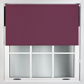 FURNISHED Blackout Roller Blinds with Metal Fittings- Aubergine Blue Trimmable Blind for Windows and Doors (W)100cm (L)165cm