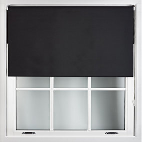 FURNISHED Blackout Roller Blinds with Metal Fittings- Black Trimmable Blind for Windows and Doors (W)155cm (L)165cm