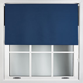 FURNISHED Blackout Roller Blinds with Metal Fittings- Navy Blue Trimmable Blind for Windows and Doors (W)150cm (L)165cm