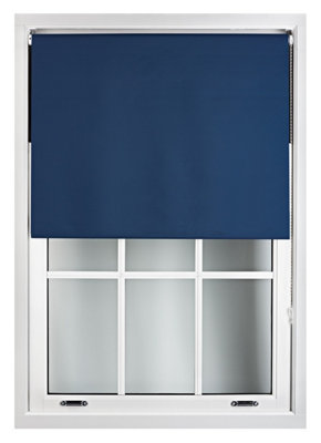 FURNISHED Blackout Roller Blinds with Metal Fittings- Navy Blue Trimmable Blind for Windows and Doors (W)65cm (L)210cm