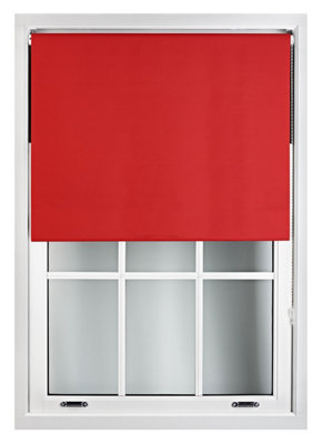 FURNISHED Blackout Roller Blinds with Metal Fittings- Red Trimmable Blind for Windows and Doors (W)150cm (L)210cm