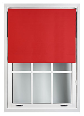 FURNISHED Blackout Roller Blinds with Metal Fittings- Red Trimmable Blind for Windows and Doors (W)155cm (L)165cm