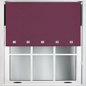 FURNISHED Blackout Roller Blinds with Square Eyelets and Metal Fittings- Aubergine Blue Trimmable (W)100cm (L)165cm