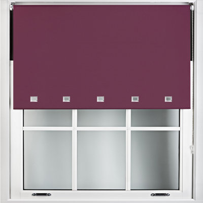 FURNISHED Blackout Roller Blinds with Square Eyelets and Metal Fittings- Aubergine Blue Trimmable (W)115cm (L)210cm