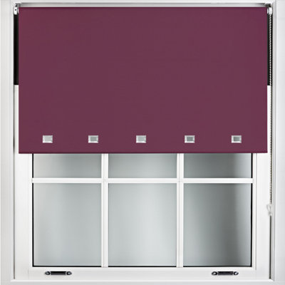 FURNISHED Blackout Roller Blinds with Square Eyelets and Metal Fittings- Aubergine Blue Trimmable (W)155cm (L)210cm