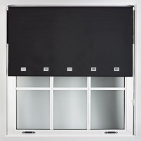 FURNISHED Blackout Roller Blinds with Square Eyelets and Metal Fittings- Black Trimmable (W)100cm (L)165cm