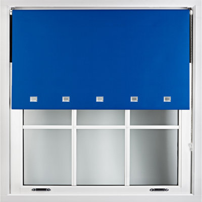 FURNISHED Blackout Roller Blinds with Square Eyelets and Metal Fittings- Blue Trimmable (W)150cm (L)210cm