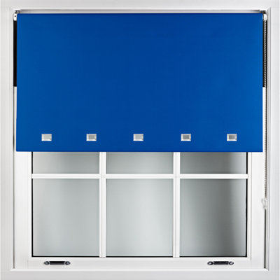 FURNISHED Blackout Roller Blinds with Square Eyelets and Metal Fittings- Blue Trimmable (W)60cm (L)165cm
