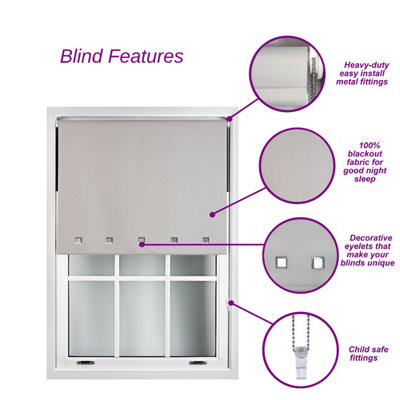FURNISHED Blackout Roller Blinds with Square Eyelets and Metal Fittings- Cream Trimmable (W)175cm (L)210cm