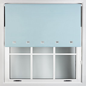 FURNISHED Blackout Roller Blinds with Square Eyelets and Metal Fittings- Duck Egg Blue Trimmable (W)100cm (L)165cm