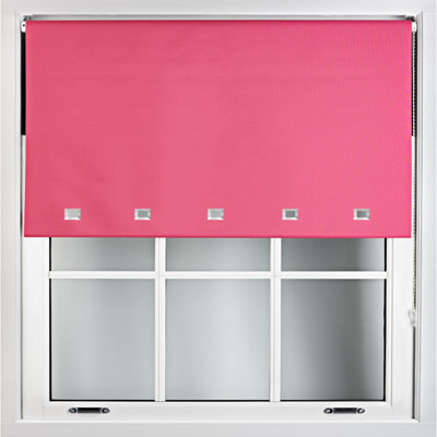 FURNISHED Blackout Roller Blinds with Square Eyelets and Metal Fittings- Fuchsia Pink Trimmable (W)130cm (L)210cm