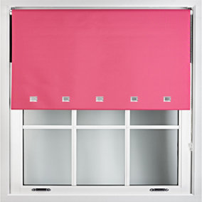 FURNISHED Blackout Roller Blinds with Square Eyelets and Metal Fittings- Fuchsia Pink Trimmable (W)130cm (L)210cm