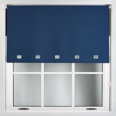 FURNISHED Blackout Roller Blinds with Square Eyelets and Metal Fittings- Navy Blue Trimmable (W)165cm (L)210cm