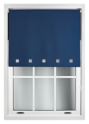 FURNISHED Blackout Roller Blinds with Square Eyelets and Metal Fittings- Navy Blue Trimmable (W)50cm (L)165cm