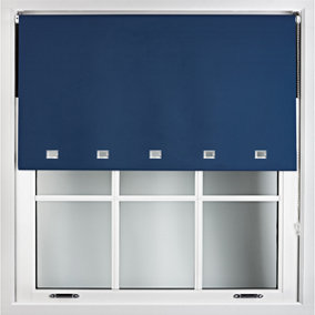 FURNISHED Blackout Roller Blinds with Square Eyelets and Metal Fittings- Navy Blue Trimmable (W)90cm (L)210cm