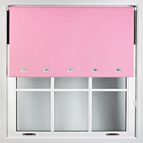 FURNISHED Blackout Roller Blinds with Square Eyelets and Metal Fittings- Pink Trimmable (W)150cm (L)210cm