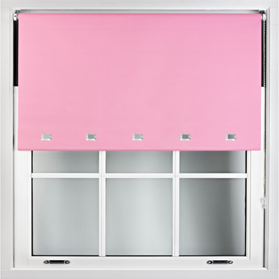 FURNISHED Blackout Roller Blinds with Square Eyelets and Metal Fittings- Pink Trimmable (W)175cm (L)210cm