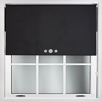FURNISHED Blackout Roller Blinds with Triple Round Eyelets & Metal Fittings - Black (W)225cm (L)210cm