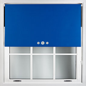 FURNISHED Blackout Roller Blinds with Triple Round Eyelets & Metal Fittings - Blue (W)100cm (L)165cm
