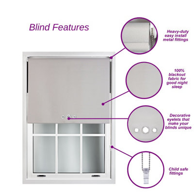 FURNISHED Blackout Roller Blinds with Triple Round Eyelets & Metal Fittings - Cream (W)105cm (L)165cm