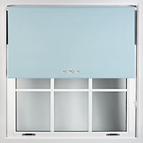 FURNISHED Blackout Roller Blinds with Triple Round Eyelets & Metal Fittings - Duck Egg Blue (W)185cm (L)165cm