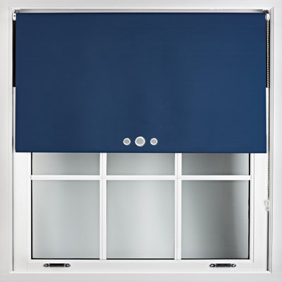 FURNISHED Blackout Roller Blinds with Triple Round Eyelets & Metal Fittings - Navy Blue (W)175cm (L)165cm