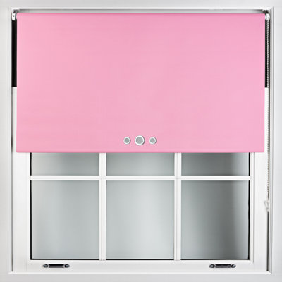 FURNISHED Blackout Roller Blinds with Triple Round Eyelets & Metal Fittings - Pink (W)210cm (L)210cm